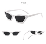 Vintage BLACK NARROW SLIM ANGULAR Sunglasses Women Brand Retro Leopard Tiny Cateye Frame 90S Sun Glasses Shades Female - Presidential Brand (R)