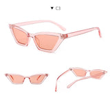 Vintage BLACK NARROW SLIM ANGULAR Sunglasses Women Brand Retro Leopard Tiny Cateye Frame 90S Sun Glasses Shades Female - Presidential Brand (R)