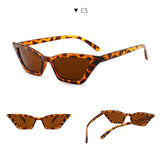 Vintage BLACK NARROW SLIM ANGULAR Sunglasses Women Brand Retro Leopard Tiny Cateye Frame 90S Sun Glasses Shades Female - Presidential Brand (R)