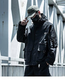 Letter Black Multi-pocket Men's Hip Hop Cargo Jackets Coats Streetwear Cardigan Zipper Casual Techwear Hooded Men Outerwear Top - Presidential Brand (R)