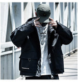 Letter Black Multi-pocket Men's Hip Hop Cargo Jackets Coats Streetwear Cardigan Zipper Casual Techwear Hooded Men Outerwear Top - Presidential Brand (R)