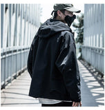 Letter Black Multi-pocket Men's Hip Hop Cargo Jackets Coats Streetwear Cardigan Zipper Casual Techwear Hooded Men Outerwear Top - Presidential Brand (R)