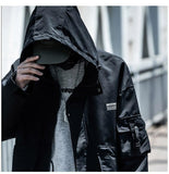 Letter Black Multi-pocket Men's Hip Hop Cargo Jackets Coats Streetwear Cardigan Zipper Casual Techwear Hooded Men Outerwear Top - Presidential Brand (R)