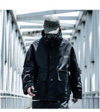 Letter Black Multi-pocket Men's Hip Hop Cargo Jackets Coats Streetwear Cardigan Zipper Casual Techwear Hooded Men Outerwear Top - Presidential Brand (R)
