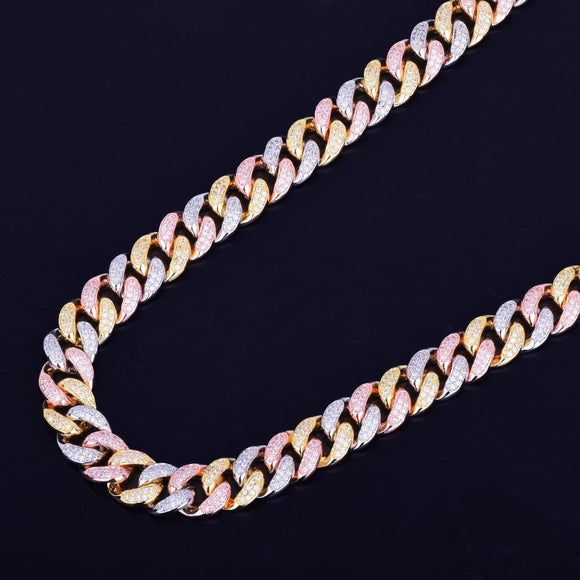 12mm Mixed Color Cuban Necklace Copper Material CZ Link 16-28inch - Presidential Brand (R)