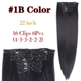 Leeons 16 colors 16 clips Long Straight Synthetic Hair Extensions Clips in High Temperature Fiber Black Brown Hairpiece - Presidential Brand (R)