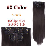 Leeons 16 colors 16 clips Long Straight Synthetic Hair Extensions Clips in High Temperature Fiber Black Brown Hairpiece - Presidential Brand (R)