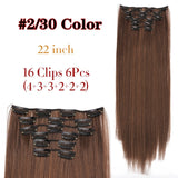 Leeons 16 colors 16 clips Long Straight Synthetic Hair Extensions Clips in High Temperature Fiber Black Brown Hairpiece - Presidential Brand (R)