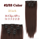 Leeons 16 colors 16 clips Long Straight Synthetic Hair Extensions Clips in High Temperature Fiber Black Brown Hairpiece - Presidential Brand (R)