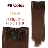 Leeons 16 colors 16 clips Long Straight Synthetic Hair Extensions Clips in High Temperature Fiber Black Brown Hairpiece - Presidential Brand (R)