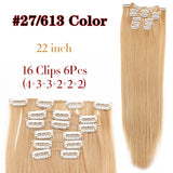 Leeons 16 colors 16 clips Long Straight Synthetic Hair Extensions Clips in High Temperature Fiber Black Brown Hairpiece - Presidential Brand (R)