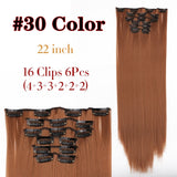 Leeons 16 colors 16 clips Long Straight Synthetic Hair Extensions Clips in High Temperature Fiber Black Brown Hairpiece - Presidential Brand (R)