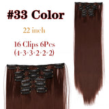 Leeons 16 colors 16 clips Long Straight Synthetic Hair Extensions Clips in High Temperature Fiber Black Brown Hairpiece - Presidential Brand (R)