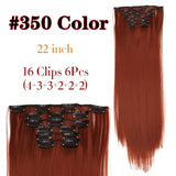 Leeons 16 colors 16 clips Long Straight Synthetic Hair Extensions Clips in High Temperature Fiber Black Brown Hairpiece - Presidential Brand (R)