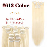 Leeons 16 colors 16 clips Long Straight Synthetic Hair Extensions Clips in High Temperature Fiber Black Brown Hairpiece - Presidential Brand (R)
