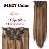 Leeons 16 colors 16 clips Long Straight Synthetic Hair Extensions Clips in High Temperature Fiber Black Brown Hairpiece - Presidential Brand (R)