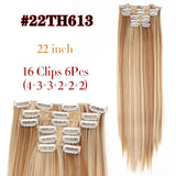 Leeons 16 colors 16 clips Long Straight Synthetic Hair Extensions Clips in High Temperature Fiber Black Brown Hairpiece - Presidential Brand (R)