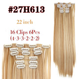 Leeons 16 colors 16 clips Long Straight Synthetic Hair Extensions Clips in High Temperature Fiber Black Brown Hairpiece - Presidential Brand (R)