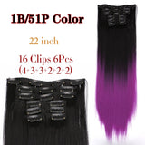 Leeons 16 colors 16 clips Long Straight Synthetic Hair Extensions Clips in High Temperature Fiber Black Brown Hairpiece - Presidential Brand (R)