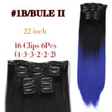 Leeons 16 colors 16 clips Long Straight Synthetic Hair Extensions Clips in High Temperature Fiber Black Brown Hairpiece - Presidential Brand (R)