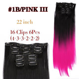 Leeons 16 colors 16 clips Long Straight Synthetic Hair Extensions Clips in High Temperature Fiber Black Brown Hairpiece - Presidential Brand (R)