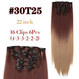 Leeons 16 colors 16 clips Long Straight Synthetic Hair Extensions Clips in High Temperature Fiber Black Brown Hairpiece - Presidential Brand (R)