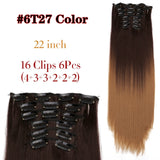 Leeons 16 colors 16 clips Long Straight Synthetic Hair Extensions Clips in High Temperature Fiber Black Brown Hairpiece - Presidential Brand (R)