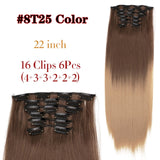 Leeons 16 colors 16 clips Long Straight Synthetic Hair Extensions Clips in High Temperature Fiber Black Brown Hairpiece - Presidential Brand (R)