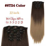 Leeons 16 colors 16 clips Long Straight Synthetic Hair Extensions Clips in High Temperature Fiber Black Brown Hairpiece - Presidential Brand (R)