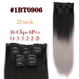 Leeons 16 colors 16 clips Long Straight Synthetic Hair Extensions Clips in High Temperature Fiber Black Brown Hairpiece - Presidential Brand (R)