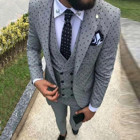 Mens suits Wave point Three Pieces Casual Blazer Vest Pants - Presidential Brand (R)