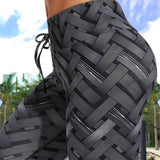 Sexy High Waist Fitness Iron weave Leggings Weaving Printed Tie Women Fitness Workout Scrunch Booty Trousers Slim Running Pants - Presidential Brand (R)