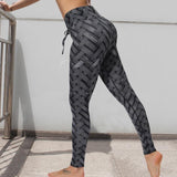 Sexy High Waist Fitness Iron weave Leggings Weaving Printed Tie Women Fitness Workout Scrunch Booty Trousers Slim Running Pants - Presidential Brand (R)