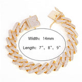 14mm Square Cuban Link Bracelet Gold Color Iced Out Cubic Zirconia Style Jewelry - Presidential Brand (R)