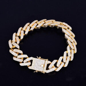 14mm Square Cuban Link Bracelet Gold Color Iced Out Cubic Zirconia Style Jewelry - Presidential Brand (R)