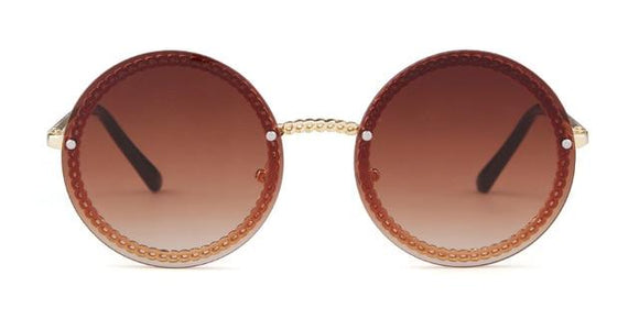 Vintage Fashion Round Sunglasses Women 2019 Luxury Brand Design Retro Rimless Frame Sun Glasses Lady Female Shades NO Chain - Presidential Brand (R)