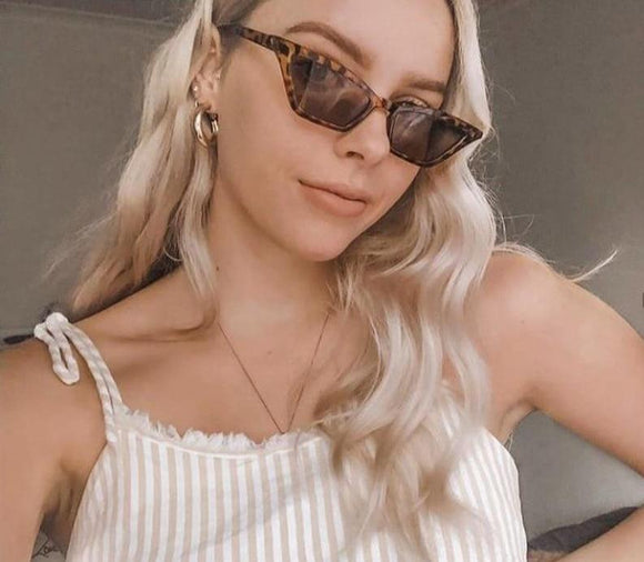 Vintage BLACK NARROW SLIM ANGULAR Sunglasses Women Brand Retro Leopard Tiny Cateye Frame 90S Sun Glasses Shades Female - Presidential Brand (R)