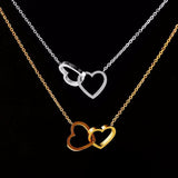 Double Heart Statement Necklace Steel Link Chain Collier Choker - Presidential Brand (R)