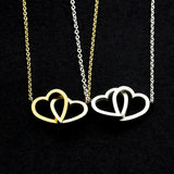 Double Heart Statement Necklace Steel Link Chain Collier Choker - Presidential Brand (R)