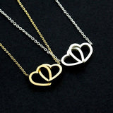 Double Heart Statement Necklace Steel Link Chain Collier Choker - Presidential Brand (R)