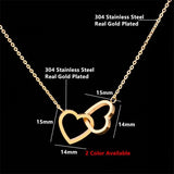 Double Heart Statement Necklace Steel Link Chain Collier Choker - Presidential Brand (R)