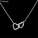 Double Heart Statement Necklace Steel Link Chain Collier Choker - Presidential Brand (R)