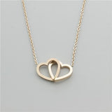Double Heart Statement Necklace Steel Link Chain Collier Choker - Presidential Brand (R)