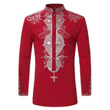 African Tribal Dashiki Long Sleeve Mandarin Collar Dress Shirt - Presidential Brand (R)