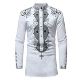 African Tribal Dashiki Long Sleeve Mandarin Collar Dress Shirt - Presidential Brand (R)