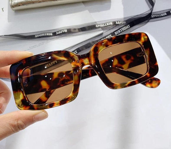 Vintage Oversized Square Sunglasses Women Retro Brand Design Rectangular Thick Frame Leopard Chic Sun Glasses Shades Men - Presidential Brand (R)