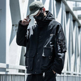 Letter Black Multi-pocket Men's Hip Hop Cargo Jackets Coats Streetwear Cardigan Zipper Casual Techwear Hooded Men Outerwear Top - Presidential Brand (R)