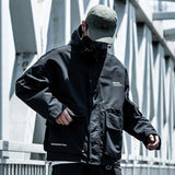 Letter Black Multi-pocket Men's Hip Hop Cargo Jackets Coats Streetwear Cardigan Zipper Casual Techwear Hooded Men Outerwear Top - Presidential Brand (R)