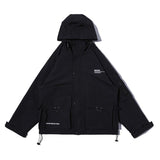 Letter Black Multi-pocket Men's Hip Hop Cargo Jackets Coats Streetwear Cardigan Zipper Casual Techwear Hooded Men Outerwear Top - Presidential Brand (R)