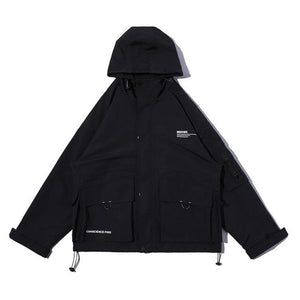 Letter Black Multi-pocket Men's Hip Hop Cargo Jackets Coats Streetwear Cardigan Zipper Casual Techwear Hooded Men Outerwear Top - Presidential Brand (R)